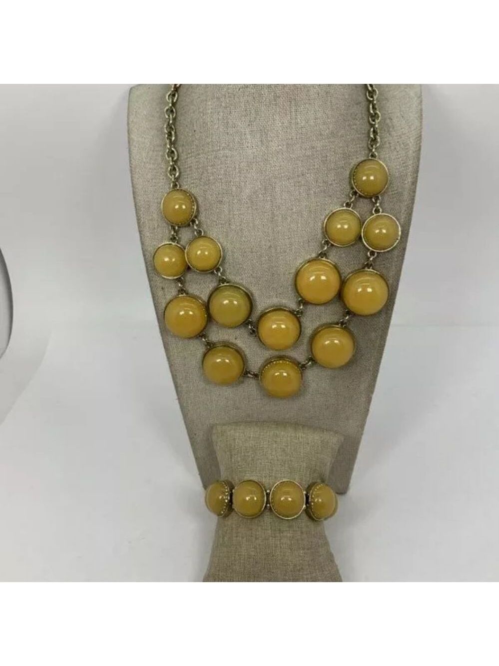 Ann Taylor Vitage Yellow Cabochon Bib Necklace/Bracelet Set 17" - Picture 2 of 4